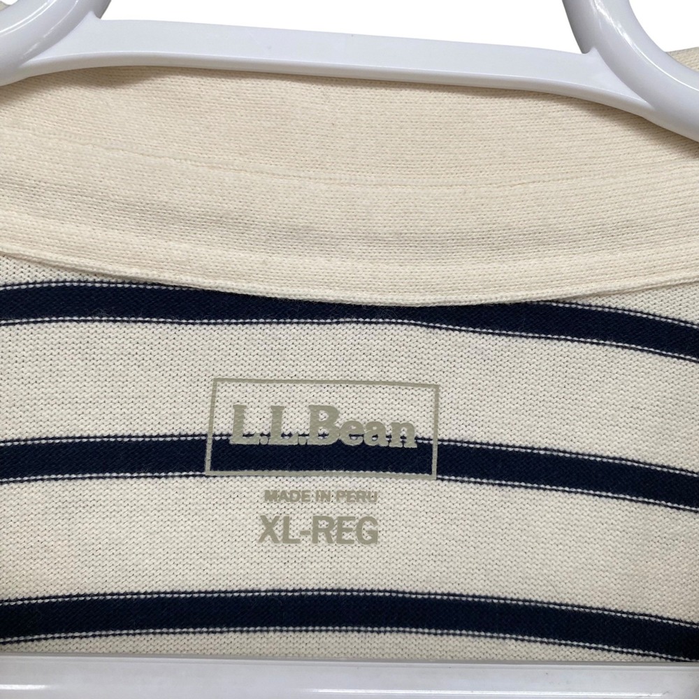 L.L. Bean Striped Polo Shirt V-Neck 3/4 Sleeve Women's XL REG Cream Navy - Picture 7 of 9